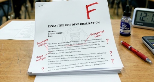 A Question paper with a big F mark.