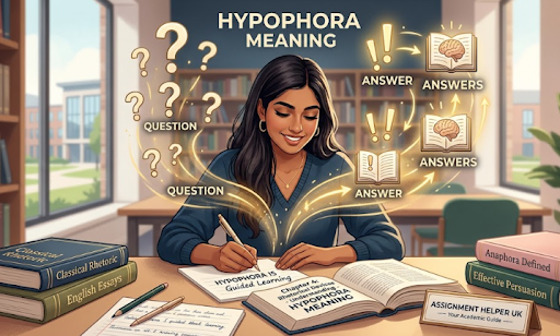 A woman learning the hypophora meaning and examples.