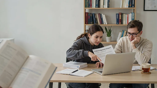 Two students working on their 5CO03 Assignment.