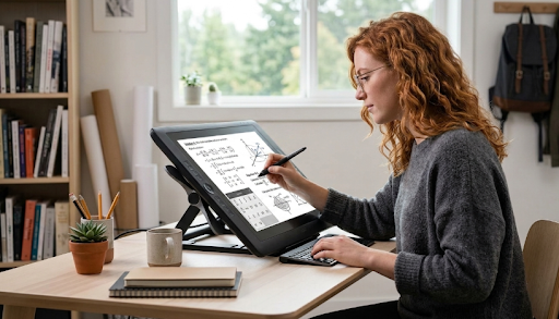 An expert checking a student’s math assignment for errors before submission.